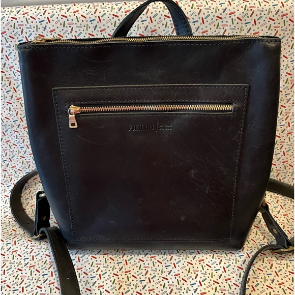 Portland Leather goods, backpack tote, black smooth leather new never carried main image 7